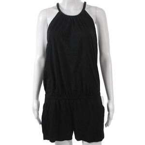 Soft Joie Womens Black Halter Cotton Sleeveless Romper Button Size L